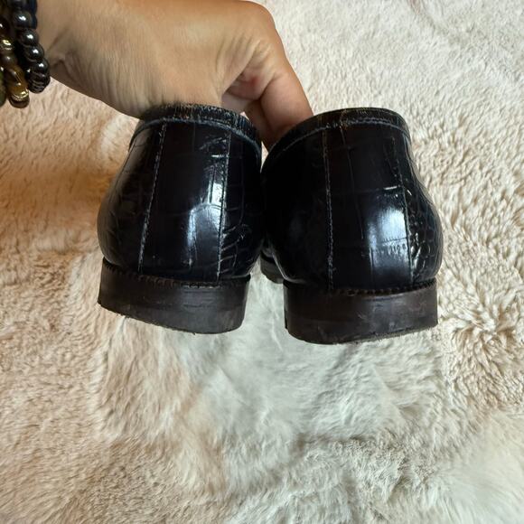 Jenni Kayne Croc Embossed Black Loafers Tassels Made in Italy Size 39 US 9 - Picture 5 of 8